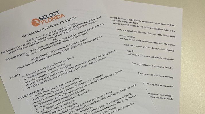 Sottoscritto accordo Assoporti e Assologistica con il Dipartimento del Commercio e del Trasporto della Florida